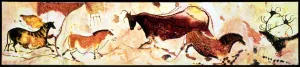 CAVE PAINTINGS Reconstruction of the prehistoric paintings of animals on one of