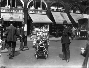 Roses Prints: Celebrating Alexandra Rose Day The decorated bassinnette ( pram ). 24 June 1920