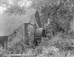 Chagford Old Mill, Devon, showing the water wheel. June 1929