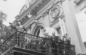 Cheering crowds besiege the Royal Palace in Sofia after the birth of a son to Queen Joanna