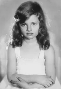 Child in bears den. Little Mlle Forsell, the five year old daughter of John Forsell