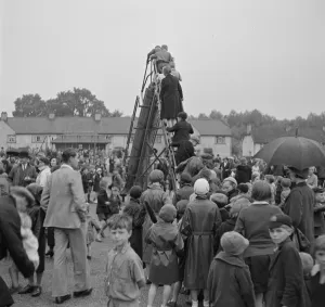Playing Prints: Children cueing up to use the slide at the childrens playground in Crayford, Kent