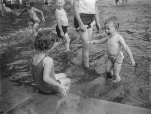 Children enjoying the paddling pool, Dartford, Kent. 1937
