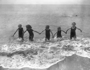 England Prints: Children having fun in the sea at Exmouth
