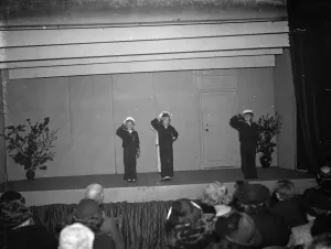 Children performing on stage in Eynsford, Kent. 1938