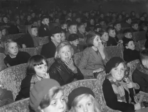 Childrens Christmas cinema treat at the Odeon in Sidcup, Kent. 1938