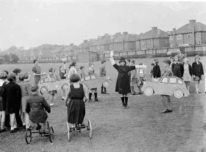 Childrens model traffic instruction at Mayplace School in Crayford, Kent