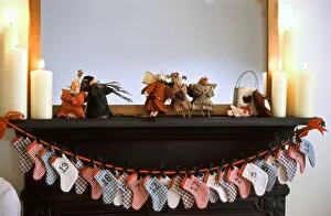 Indoor Collection: Chimneypiece decorated for Christmas with advent calender made of little xmas stockings
