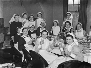 Xmas Prints: Christmas at the LIvingstone Hospital in Dartford, Kent. The Nurses christmas dinner