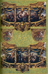 Shield Prints: Cipriani decoration on the Kings State Coach: The painted panels - (above) the left-hand door