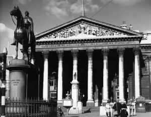 City of London. The Royal Exchange and Wellington statue. 1950 s