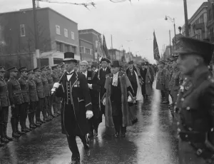 Civic service procession in Bexleyheath, Kent. At the front is C J Buckingham
