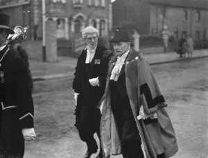 Civic service procession in Bexleyheath, Kent. At the front is C J Buckingham