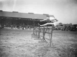 Civil service sports at Stamford Bridge F R Gaby winning the 120 yards open hurdles