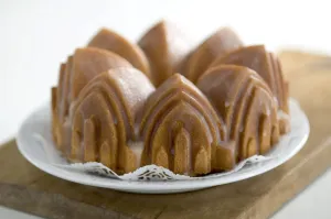 Lace Prints: Classic pound cake baked in cathedral style Bundt tin, with sugar glaze credit