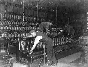 Workers Prints: Cleaning the House of Commons in readiness for the opening of the new session. 26