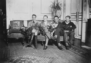 Commander Byrd flies the Atlantic. Com Byrd with his assistants Accosta, Balchen and Noville