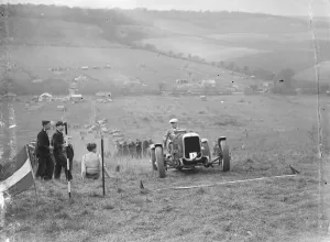 Driver Prints: Competitor at the start on the course for the car hillclimb. 1935