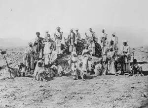 Concerned in the Peshawar trouble. A group of Afridis photographed at the entrance