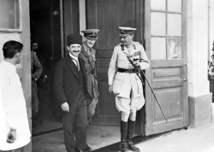 At Constantinople. Ismet Pasha, Col Heywood and Lieut Gen Sir Charles Harrington