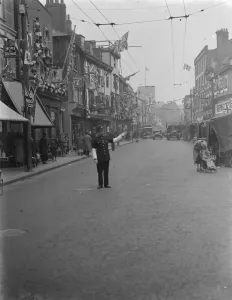 Coronation decorations in Dartford, Kent, to celebrate the coronation of King George VI