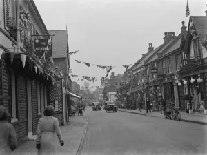 Celebrations Prints: Coronation decorations in Orpington, Kent, to celebrate the coronation of King