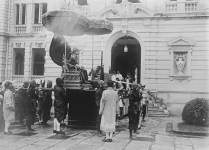 Coronation of the King of Siam at Bangkok. The Prajadhipok, in naval uniform arriving