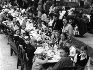 Coronation street party in Norfolk Crescent, Sidcup, Kent June 1953