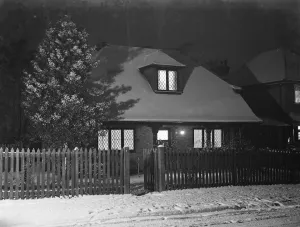 The Cottage, nr 1 on Birchwood Avenue, Sidcup, Kent, covered in snow