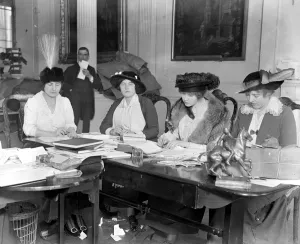 Furniture Prints: Countess Zia and Nada Torby collecting funds for scarves and socks for soldiers. 1914