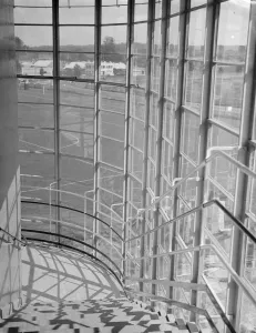 The County School for Boys in Sidcup, London. A view of the interior staircase