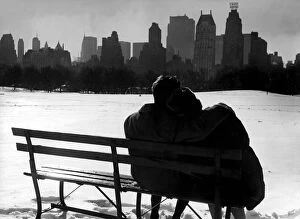 Love Collection: Couple enjoying the snow in Central Park New York 1962 love couple romance romantic