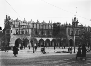 Cracow, Poland. The famous Cloth Hall at Cracow. These three films join and make