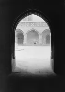 Cracow, Poland. The famous old courtyard, showing beautiful Gothic colonnade