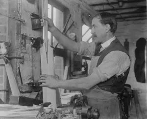 Wood Prints: Cricket Bat Making at John Wisdens Placing the handle into the blade 23 March 1920