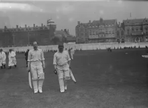 Sportsmen Prints: Cricket at Cardiff, Surrey versus Glamorgan Glamorgan team Tom Morgan ( left )