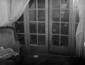 Door Prints: The crime scene of the Mr Skinner assault case in Erith, London. 1938