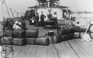 The crisis in China, British activity at Hankow. HMS Hawkins proceeding up