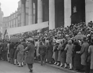 The crowd at the wedding of Lord Weymouth and the Honourable Daphne Vivian at St