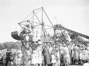 Mothers Prints: Crowds at the funfair at the Co - operative Sports at Dartford. 1937