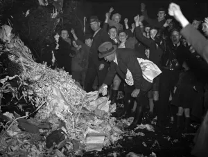 Wood Prints: The crowds jubilation at the lighting of the bonfire in Chiselhurst, Kent