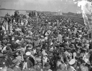 Crowds throng sunny Ascot. Ascot, greatest fashion parade and loveliest race