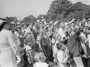 Crowds watching the Punch and Judy show at Dartford. 1937