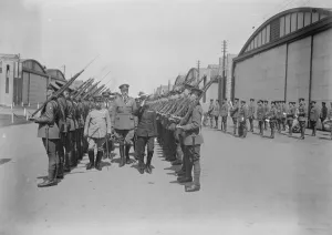 Japanese Prints: Crown Prince of Japan watches British Airmen at Work Crown Prince of Japan visited