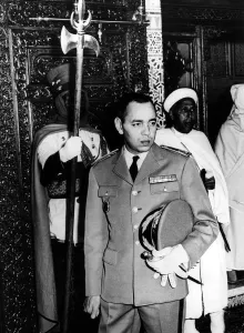 Crown Prince Moulay Hassan leaving the throne room in the Royal Palace at Rabat