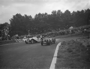 Racecar Prints: The Crystal Palace road race. J Mitchell and A C Dobson compete on the bend. 1938