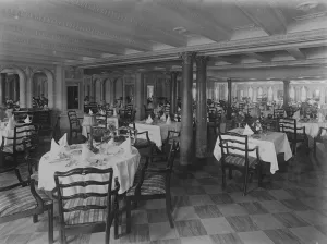 The Cunard liner Scythia 1st Class dining room October 1921