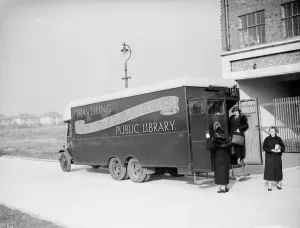 Library Prints: Customers visit the Erith mobile library. 1938