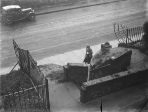 Fence Prints: A dangerous footway in Crayford, Kent. 1936