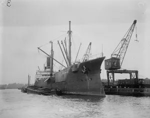 Dantzig, Poland A German gunboat converted into a cargo carrier in the harbour